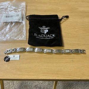 Blackjack Men's Black/Silver Cubic Zirconia Link Bracelet OS NIB